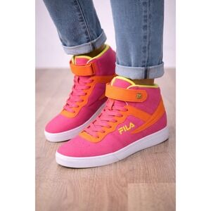 FILA F-13 Neon Pink Orange‎ High Top Sneakers Women's 8.5 Streetwear Retro
